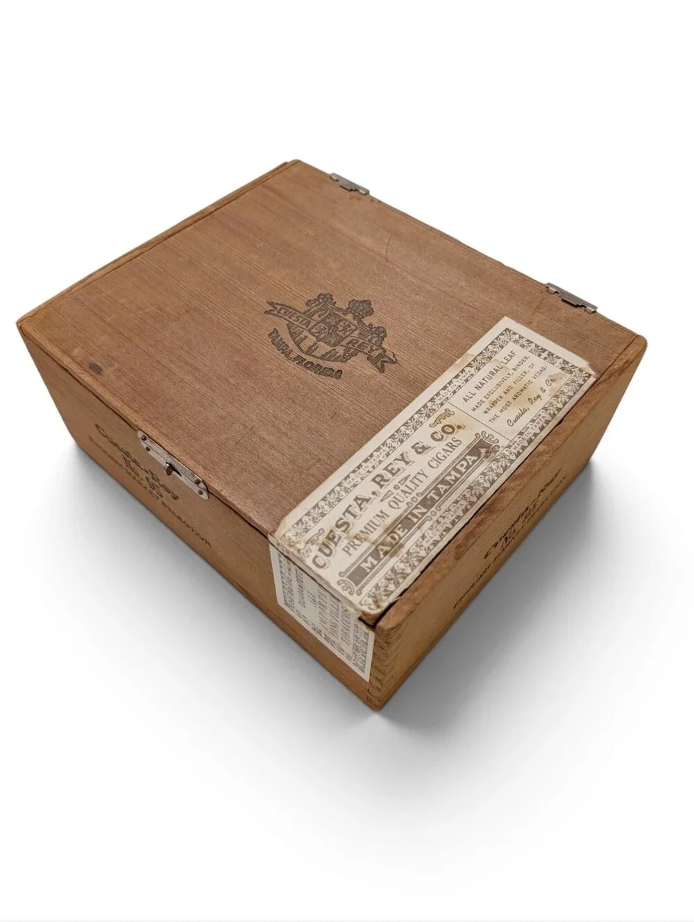 VINTAGE Wood Cigar Box Cuesta Rey Lock Brown Dovetail Corners